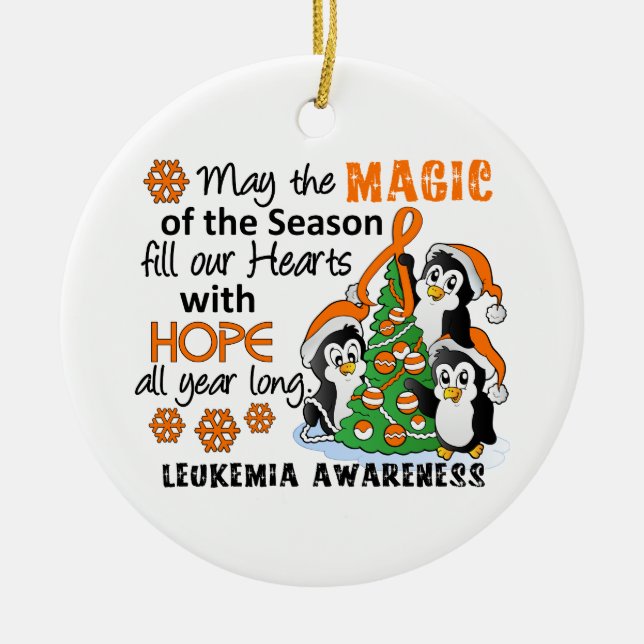 Ornamento De Cerâmica Leucemia dos pinguins do Natal (Frente)