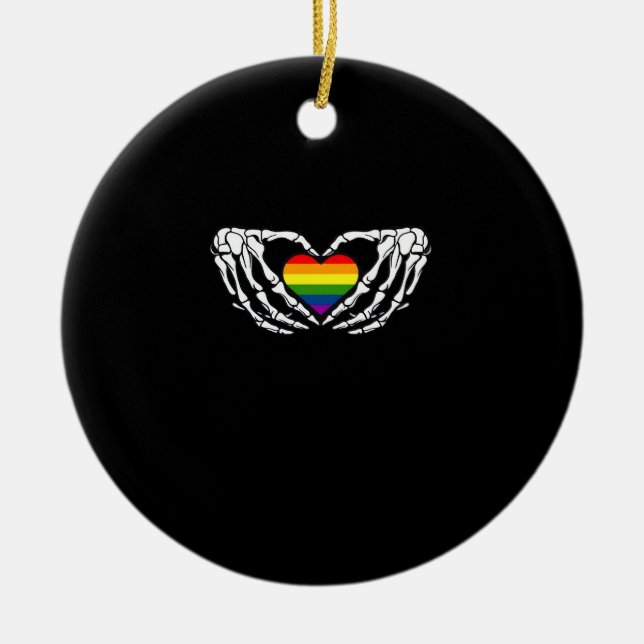Ornamento De Cerâmica Lgbt Pride Skeleton Halloween Gótico Heart Classic (Frente)