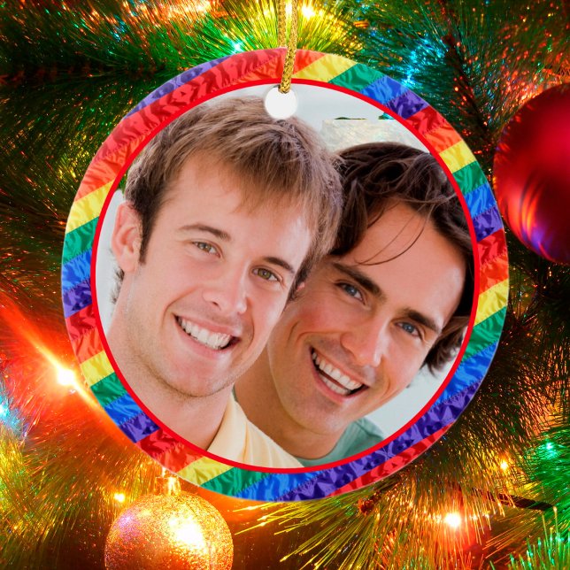 Ornamento De Cerâmica LGBTQ Fotografia personalizada LGBT gay arco-íris  (Criador carregado)
