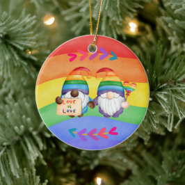 Ornamento De Cerâmica LGBTQ Love é Love Colorors Rainbow Custom Text