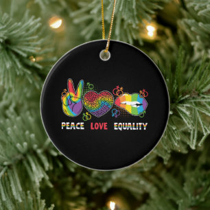Ornamento De Cerâmica LGBTQ - Paz, Amor, Igualdade - Cores Arco-íris