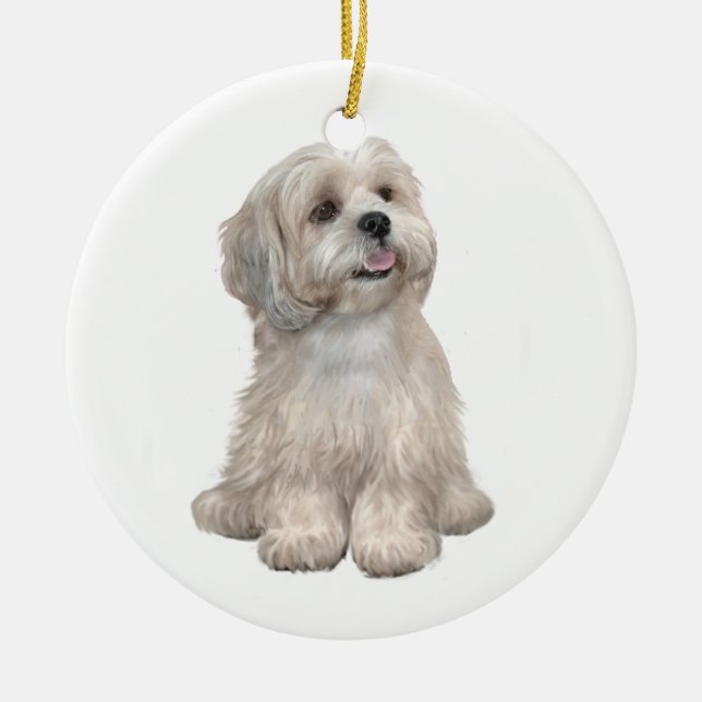 Ornamento De Cerâmica Lhasa Apso (C) - Dourado claro (Frente)