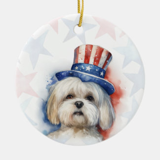 Ornamento De Cerâmica Lhasa Apso Cão, 4 de julho Personalizado