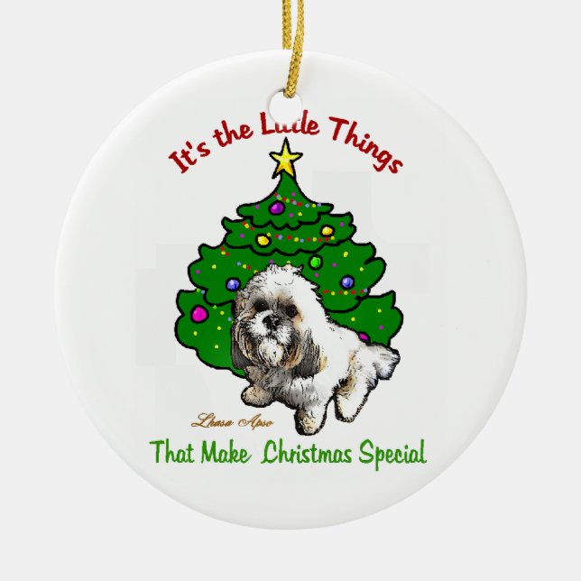 Ornamento De Cerâmica Lhasa Apso Christmas (Frente)