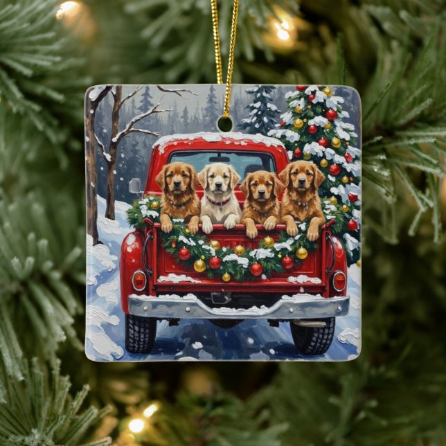 Ornamento De Cerâmica Lhasa Apso Christmas Red Truck Holiday (Árvore)