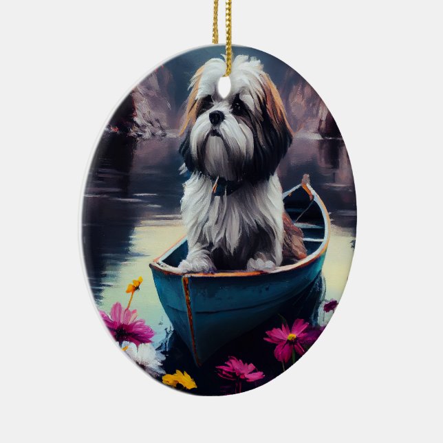 Ornamento De Cerâmica Lhasa Apso em um Paddle: Uma Aventura Cênica (Direito )