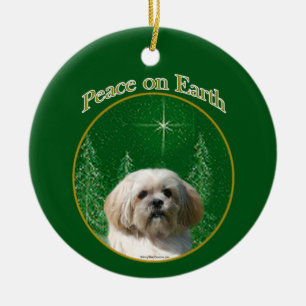 Ornamento De Cerâmica Lhasa Apso Peace
