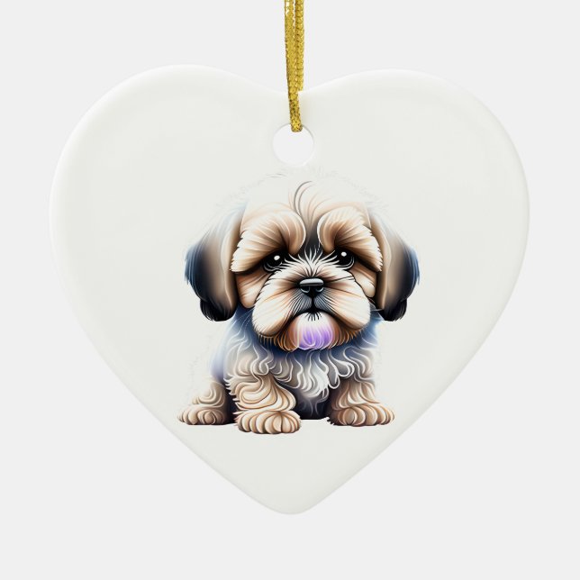 Ornamento De Cerâmica Lhasa Apso Puppy Personalizado (Frente)