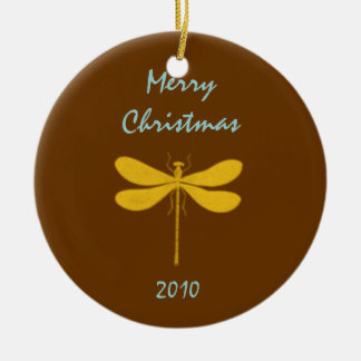 Ornamento De Cerâmica Libélula de Brown e de ouro