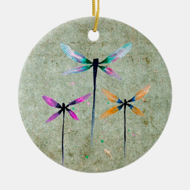 Ornamento De Cerâmica libélulas bonito, cor d'água (Frente)