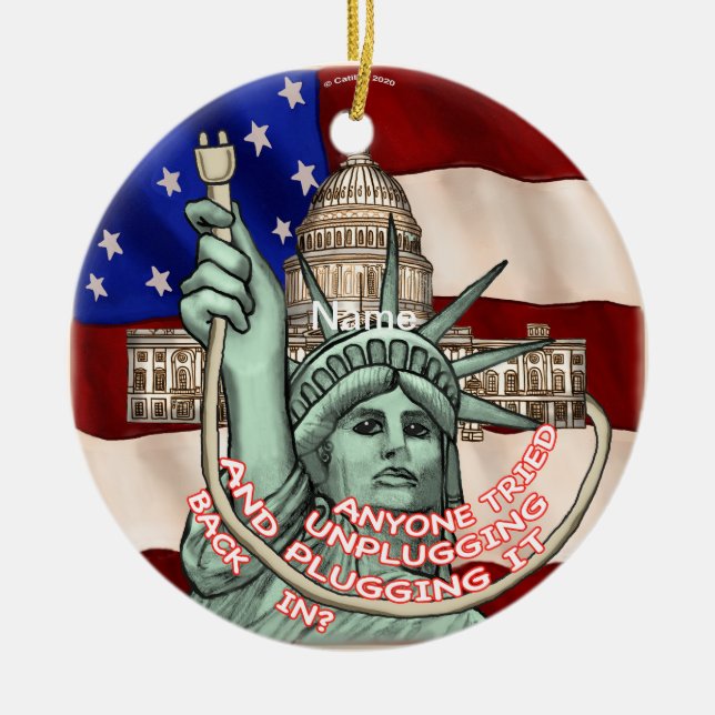 Ornamento De Cerâmica Liberty Unplug EUA (Frente)