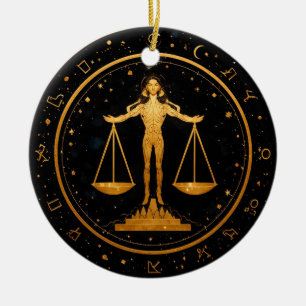 Ornamento De Cerâmica Libra Zodíaco Balança de Ouro