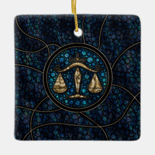 Ornamento De Cerâmica Libra Zodíaco Estilo de Arte Ponto Abalone Dourad