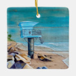 Ornamento De Cerâmica Lifeguard Tower 19 Rocky Beach<br><div class="desc">Lifeguard Tower 19 Rocky Beach apresentando a trabalho de arte de Sara Pascarell</div>