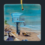 Ornamento De Cerâmica Lifeguard Tower 19 Rocky Beach<br><div class="desc">Lifeguard Tower 19 Rocky Beach apresentando a trabalho de arte de Sara Pascarell</div>