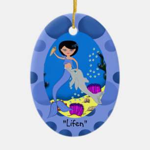 Ornamento De Cerâmica Lifen Blue Mermaid Ornament