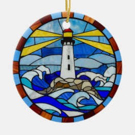 Ornamento De Cerâmica Lighthouse Stained Glass Design
