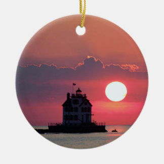 Ornamento De Cerâmica Lighthouse Sunset Scense