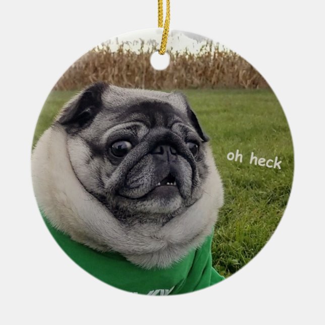 Ornamento De Cerâmica Lil Pickles Da Pug Oh Heck Ornament (Frente)