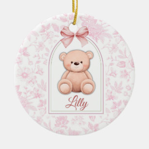 Ornamento De Cerâmica Lilly   Design de Enfermeiro de Urso Rosa Personal