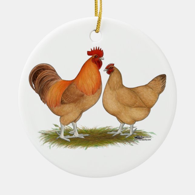 Ornamento De Cerâmica Lincolnshire Buff Chickens (Frente)