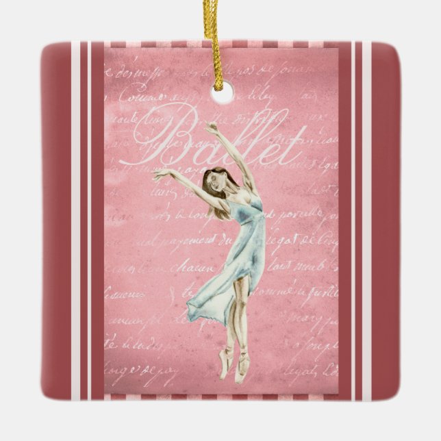 Ornamento De Cerâmica Linda Aquarela Ballerina Rosa Natal (Frente)