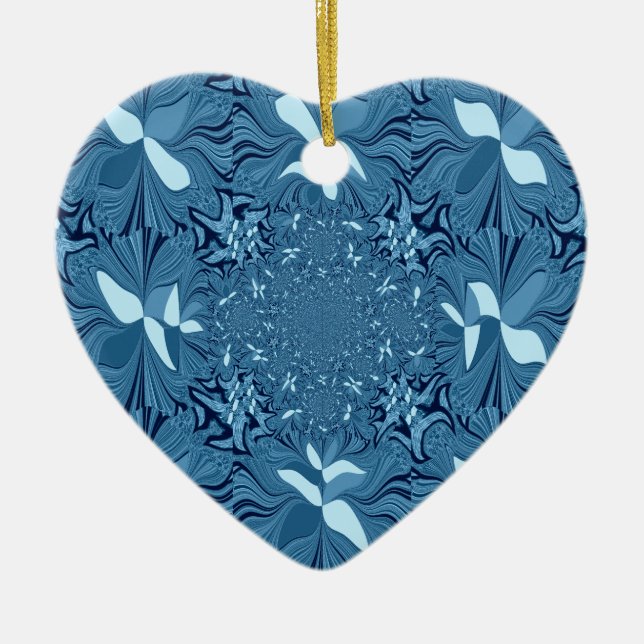 Ornamento De Cerâmica Linda Arte Azul Iridescente Caleidoscópica (Frente)