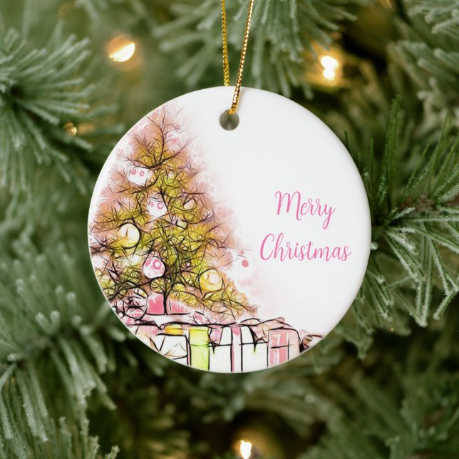 Ornamento De Cerâmica Linda árvore de Natal com Presentes (Árvore)