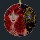 Ornamento De Cerâmica Linda cabeça-vermelha, Joel Fada Olhos Verdes<br><div class="desc">Adoravelmente criado de uma pintura acrílica original de Blonde Blythe. Visite www.blondeblythe.com</div>