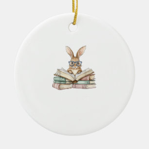 Ornamento De Cerâmica Linda camiseta Bunny óculos Livros Leitor de verme