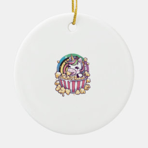 Ornamento De Cerâmica Linda camiseta unicórnio kawaii com pipoca manga c