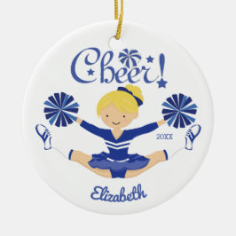 Ornamento De Cerâmica Linda Cheerleader Loira Alegria Azul Personalizada