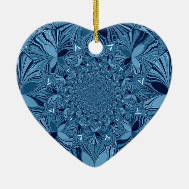 Ornamento De Cerâmica Linda e Iridescente Arte Caleidoscópica Azul (Frente)