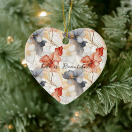 Ornamento De Cerâmica Linda feminina Peach Blue e White Floral