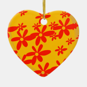 Ornamento De Cerâmica linda flor vermelha com fundo amarelo