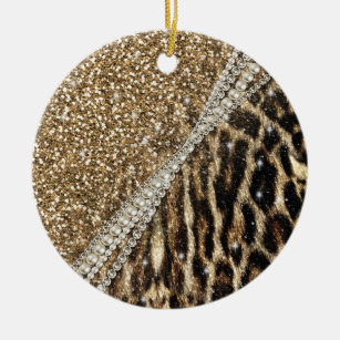 Ornamento De Cerâmica Linda garota chic Leopard Imprime Dourada brilho