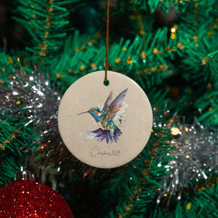Ornamento De Cerâmica Linda Hummingbird Personalizado Aquarela