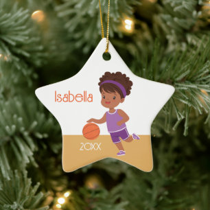 Ornamento De Cerâmica Linda Negra Basquete Personalizada