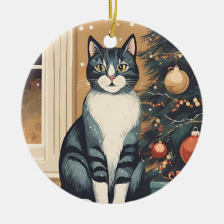 Ornamento De Cerâmica Linda Ornação de Gato de Natal