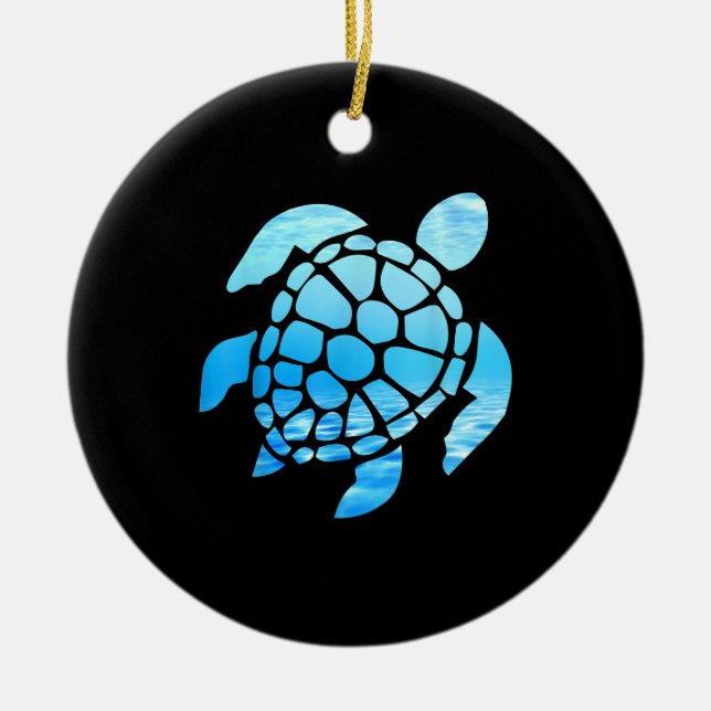 Ornamento De Cerâmica Linda Tartaruga Marítima Silhouette Vista do Subma (Frente)