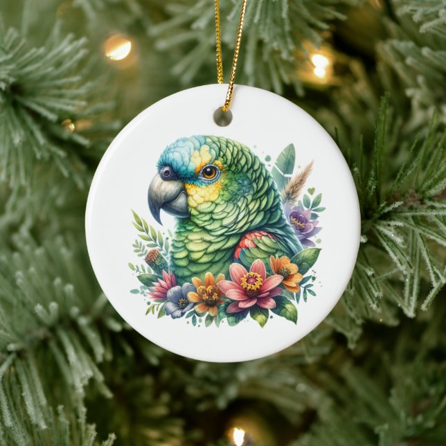 Ornamento De Cerâmica Linda Watercolor Amazon Parrot Personalizada (Árvore)