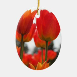 Ornamento De Cerâmica Lindas Flores De Tulipas Vermelhas.