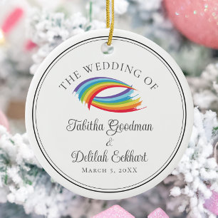 Ornamento De Cerâmica Lindas Ondas de Arco-íris Lembrança de Casamento N