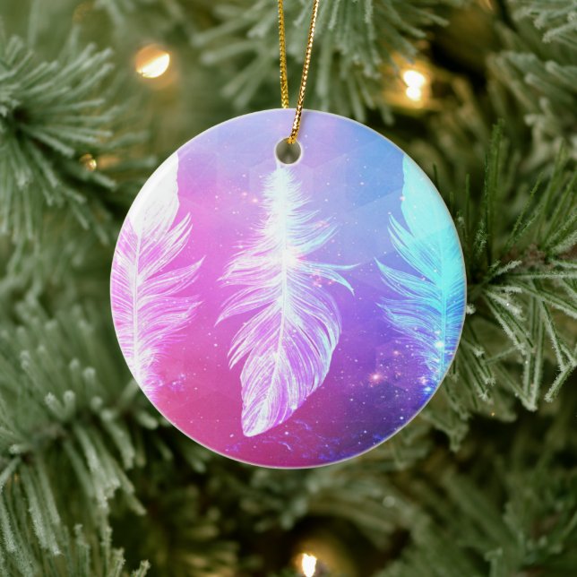 Ornamento De Cerâmica Lindas Penas no Espaço (Árvore)