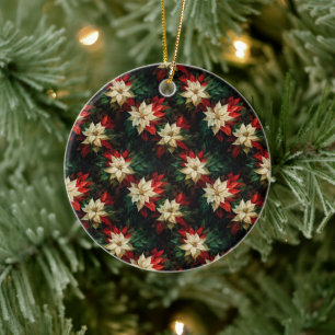 Ornamento De Cerâmica Lindas Poinsettias Vermelhas e Brancas