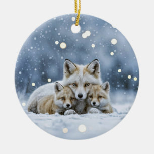 Ornamento De Cerâmica Lindas Raposas na Neve Natal