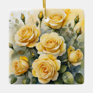 Ornamento De Cerâmica Lindas Rosas Amarelas