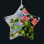 Ornamento De Cerâmica Lindas rosas brancas, cor-de-rosa, cor-de-água flo<br><div class="desc">Rosas cor-de-rosa contra uma cerca branca de piquete em aquarelas charmosas,  pintura original de aquarela - perfeita para qualquer decoração ou evento. - personalizáveis e transferíveis por design.</div>