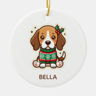 Ornamento De Cerâmica Lindo Beagle em Suéter de Natal Kawaii Cachorro Or