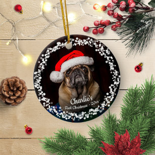 Ornamento De Cerâmica Lindo Cachorro Filhote Primeiro Natal Foto